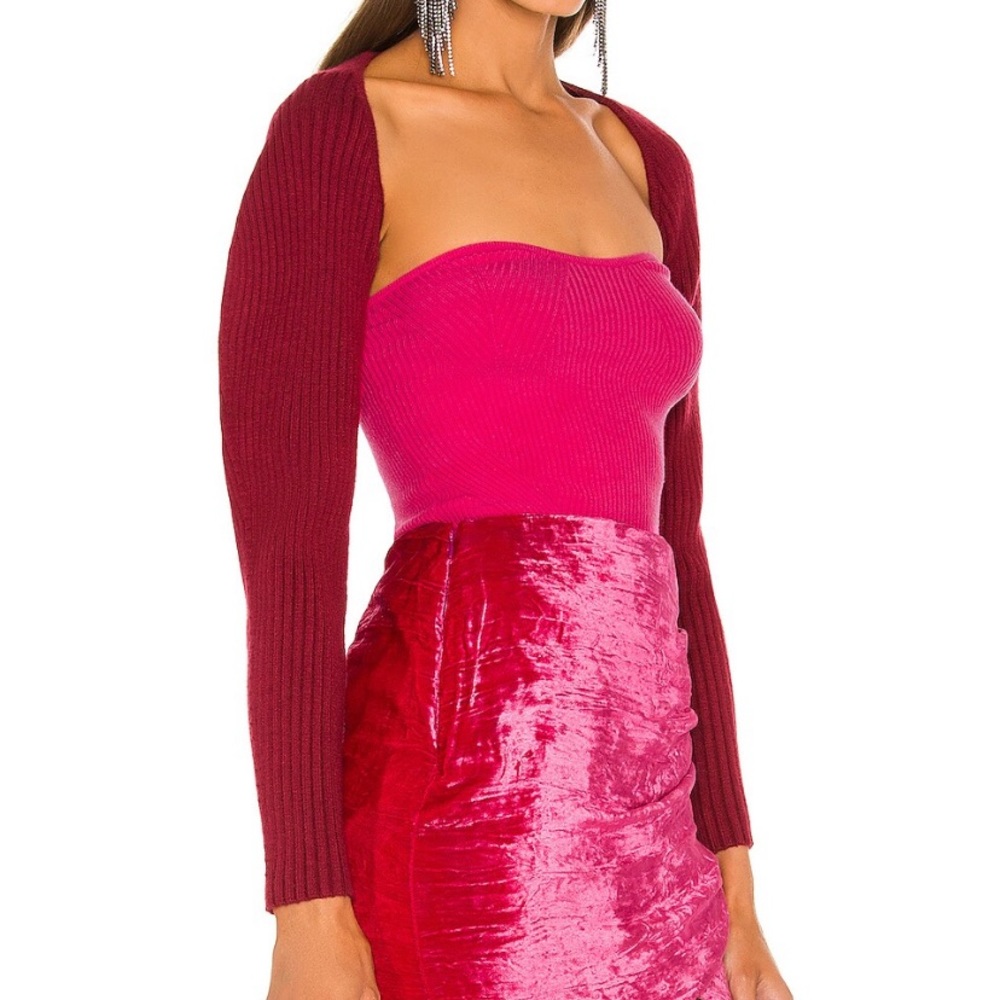 Lovers + Friends Michelle Knit Shrug in Ruby